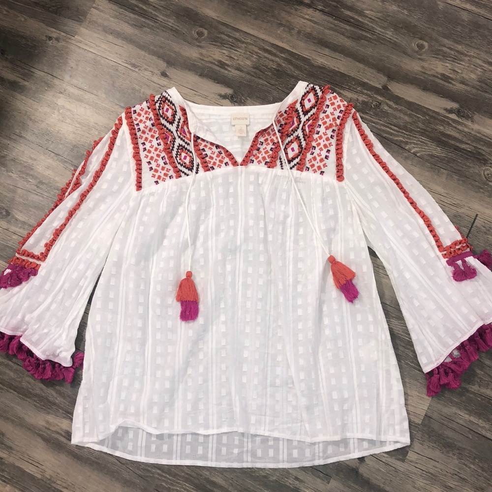 chico’s blouse with tassels